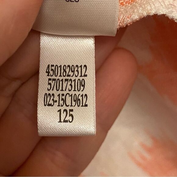 Chicos coral IKAT Print 100% Linen cardigan jacket Sunrise Orange EUC 2 L 12 - Picture 7 of 10